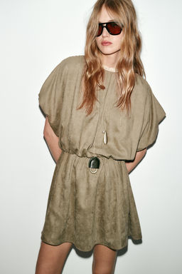 VESTIDO CORTO EFECTO ANTE / Tostado - Zara фото 2