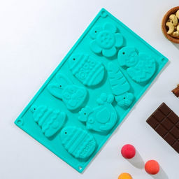 Цена за 2 шт. Форма для шоколада Доляна Пасхальный набор, силикон, 30?17?1 см, 8 ячеек (7.7?6 см), МИКС