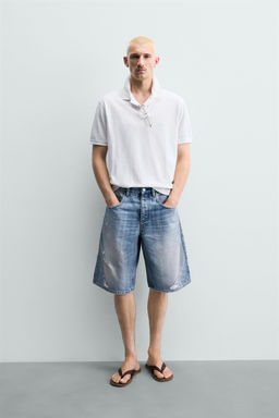 BERMUDA DENIM BAGGY FIT ROTOS / Azul medio