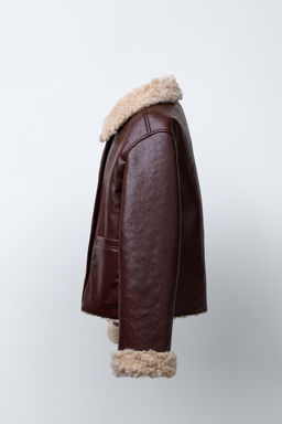 DOUBLE-FACED FAUX SHEARLING AND FAUX LEATHER JACKET - Zara фото 3