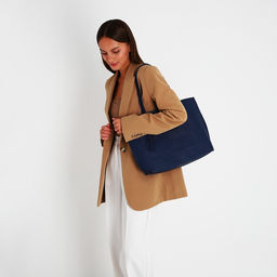 Сумка - шоппер женская на кнопке, с монетницей, 35×10×28 см, синий