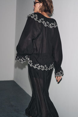 ZW COLLECTION EMBROIDERED RUFFLE BLOUSE - Zara фото 3