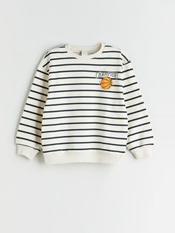Bisiklet Yaka ?izgili Erkek ?ocuk Sweatshirt