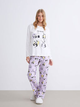 Beli Lastikli Bask?l? Kad?n Pijama Alt?