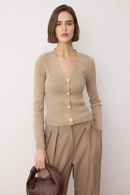 Ekru Dugme Detayl? Renk Bloklu Triko H?rka TWOAW26HI00144 - Trendyolmilla фото 7