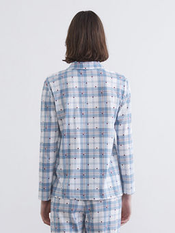 G?mlek Yaka Ekose Kad?n Pijama ?st?