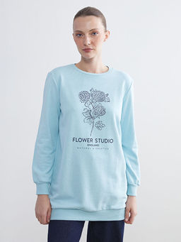 Bisiklet Yaka ?i?ekli Kad?n Sweatshirt Tunik