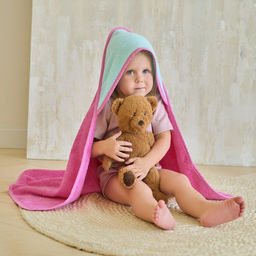 Полотенце уголок махровое Крошка Я, 75х75 см, цвет мятный/розовый, 100% хлопок, 360 г/м2  фото 3