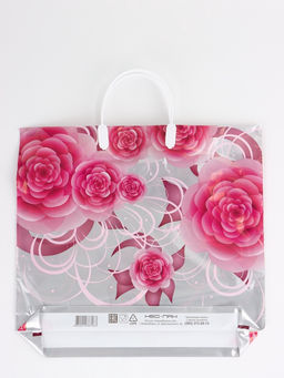 Цена за 5 шт. Пакет "Роза на серебре, полиэтиленовый, пластиковая ручка 37х35 см 90 мкм