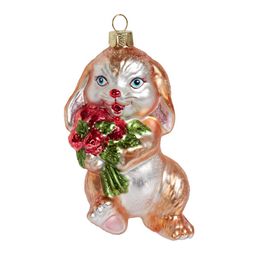 Кролик золотистый с букетом цветов (стекло) 5,7х5х10 см