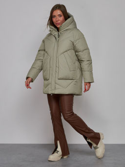 Зимняя женская куртка модная с капюшоном светло-зеленого цвета 52362ZS - HULDLUCK фото 3