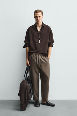 PANTAL?N RELAXED FIT 100% LINO / Marr?n / Topo