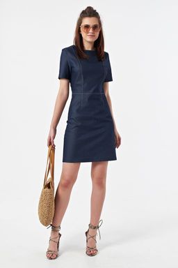 Платье джинсовое с вырезом на спине темно-синее - Fly фото 4