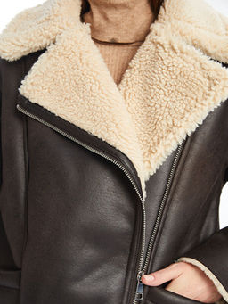 Biker Yaka Kad?n Deri G?r?n?ml? Mont - Waikiki фото 3