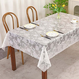 Скатерть ПВХ "Гипюр 1" 137х220см, длина стола до 180см, на 8 персон, "LACE" фактурная, на пленке, беж с перламутром, упак. "классическая" п/э 28х41см т.м. "Домашняя Мода" (Китай)