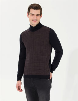 Lacivert Slim Fit Bal_k__ Yaka Triko Kazak