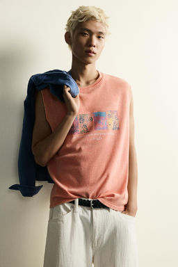 CAMISETA TANK PUNTO ESTAMPADO / Coral rojo
