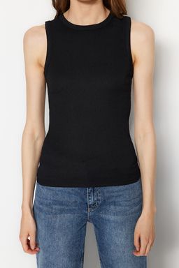 TRENDYOLMILLA Siyah Fitted/Vucuda Oturan Bisiklet Yaka Burumcuk/Dokulu Orme Atlet TWOSS22AL00075  фото 4