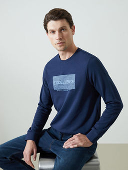 Bisiklet Yaka Uzun Kollu Bask?l? Erkek Sweatshirt