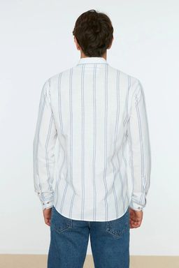 TRENDYOL MAN Beyaz Slim Fit Dugmeli Yaka Ince Cizgili Gomlek TMNSS20GO0092 - Trendyolmilla фото 6