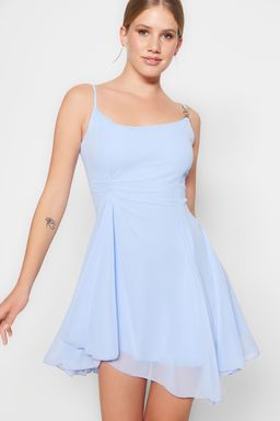 TRENDYOLMILLA Siyah A-Kesim Astarl? Dokuma Sifon K?sa Abiye Gece Elbise TPRSS23EL00033  фото 2