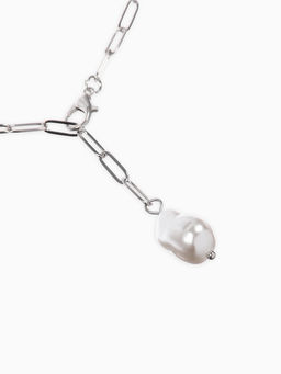 Цена за 2 шт. Цепь с бусиной "Жемчужина", вытянутое звено, цвет белый в серебре