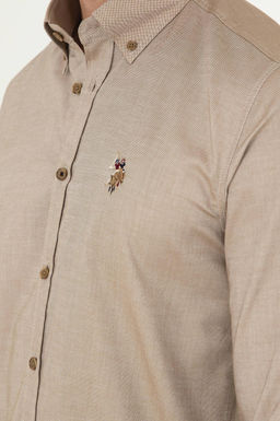 Мужская базовая рубашка цвета хаки с длинным рукавом - U.s. polo assn фото 7