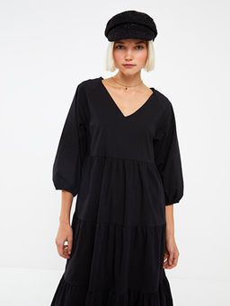 V Yaka D?z Poplin Elbise