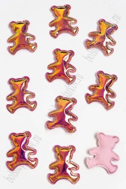 Патч глянец с блестками "Мишка" 4*3,5 см (10 шт) SF-2971, коралловый хамелеон