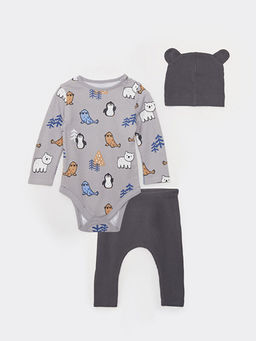 Bisiklet Yaka Uzun Kollu Bask?l? Erkek Bebek 3l? Tak?m