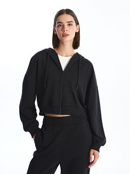 Kap??onlu D?z Oversize Kad?n Fermuarl? Sweatshirt