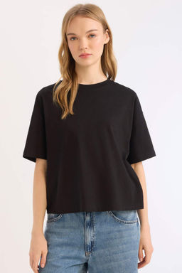 Coool Loose Fit Bisiklet Yaka Basic Duz Kal?n Kumas K?sa Kollu Tisort - Defacto фото 2