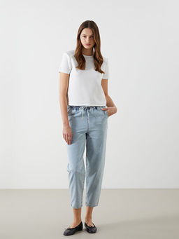 Beli Lastikli Mom Fit Kad?n Jean Pantolon