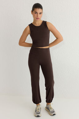 Kahverengi F?rcal? Soft Kumas 2 Katl? Ici Pedli Spor Sutyenli Orme Ust/Bluz THMSS25BZ00001