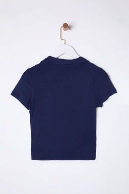 Trendyolmilla Siyah Duz Fitted/Vucuda Oturan Polo Yaka Orme Bluz TWOSS25BZ00003
