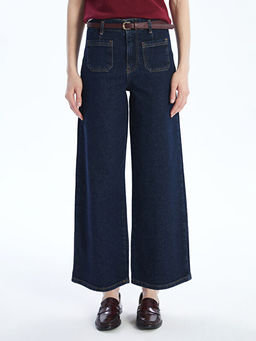 Beli Kemerli Wideleg Kad?n Jean Pantolon