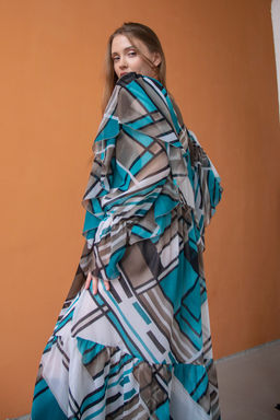 Платье шифон LOVE052/03/Бирюзовый, белый