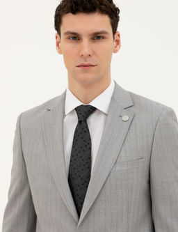 Gri Ex. Slim Fit %100 Y_n _izgili Tak_m Elbise