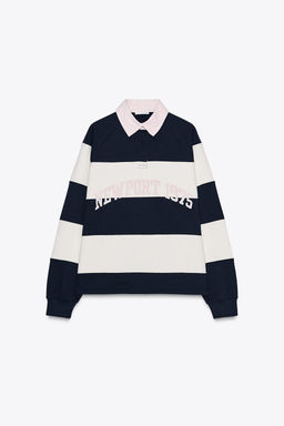 STRIPED POLO NECK SLOGAN SWEATSHIRT - Zara фото 7