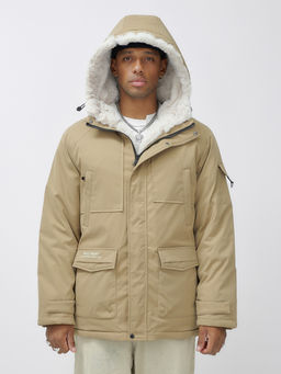 Парка мужская зимняя удлиненная с мехом хаки цвета 8751G