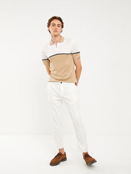 Polo Yaka K?sa Kollu Renk Bloklu Erkek Triko Kazak