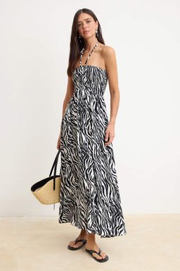 Cok Renkli Zebra Desenli Midi Gipeli Dokuma Elbise TWOSS26EL00619
