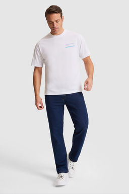 Erkek Beyaz Comfort Fit Bisiklet Yaka Ti__rt
