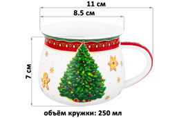 Набор 2 кружек 250 мл 11*8,5*7 см Новогодняя елка, красный узор, бочонок NEW BONE CHINA - Elan gallery фото 2