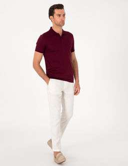 Ekru Slim Fit _izgili Keten Kar___ml_ Spor Pantolon