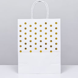 Цена за 12 шт. Пакет крафт с золотым тиснением, круглая ручка, белый, 27 х 21 х 11 см, 120 г - UPAK LAND фото 2