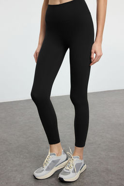 Siyah Soft F?rcal? Kumas Reflektor Bask? Detayl? Tam Boy Orme Spor Tayt THMAW25TY00020