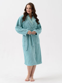 Халат банный Оптима из хлопка бирюзовый фото 3