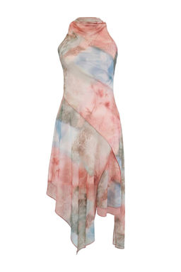 Limited Edition Cok Renkli Soyut Desen Skater Boyundan Baglamal? Tul Orme Elbise TWOSS26EL00408