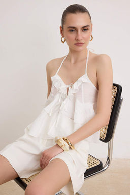 Beyaz F?rf?r ve Baglama Detayl? Dokuma Bluz TWOSS26BZ00604 - Trendyolmilla фото 2